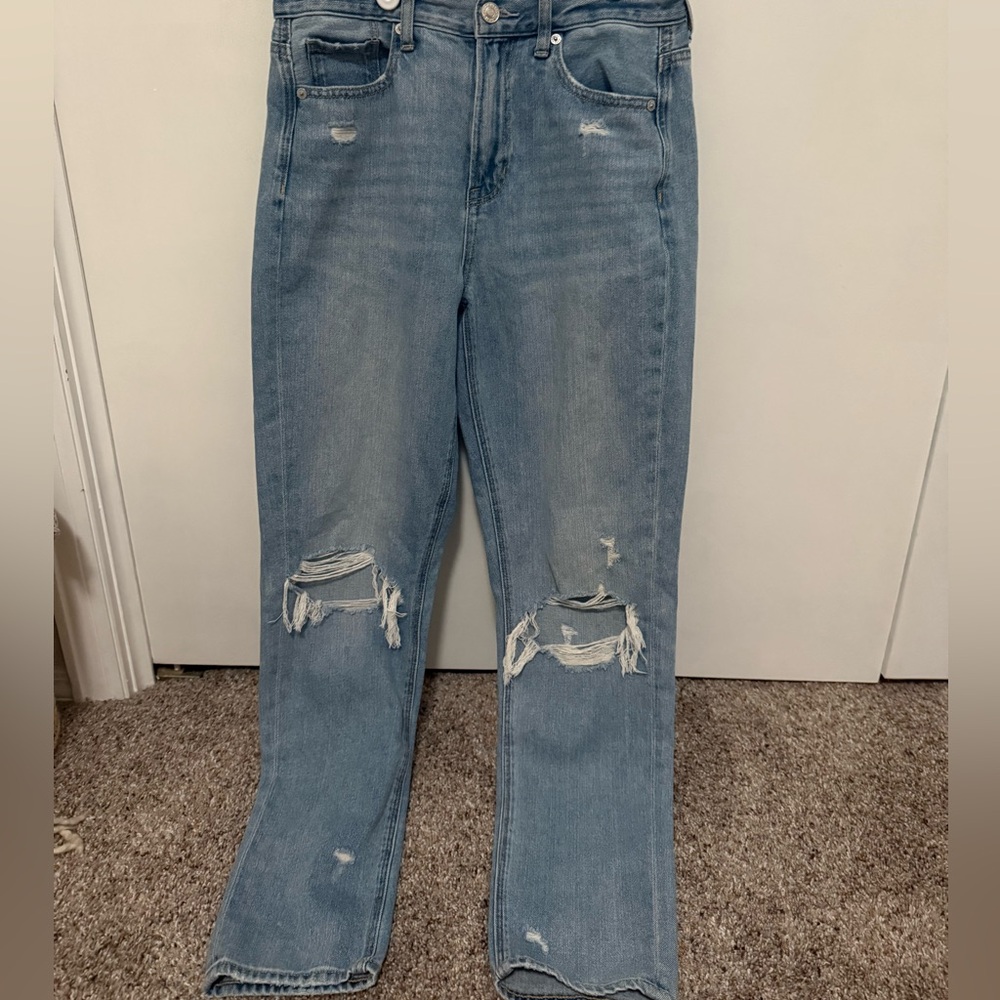American Eagle Light Wash Distressed Mom Jeans, Size 4 Long